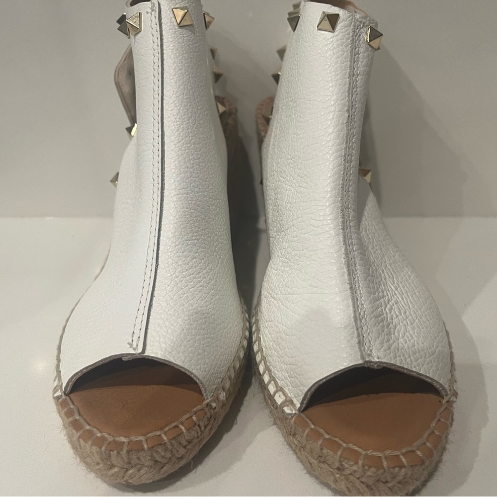 Maypol White Leather Studded Espadrille Sandals Worn Once